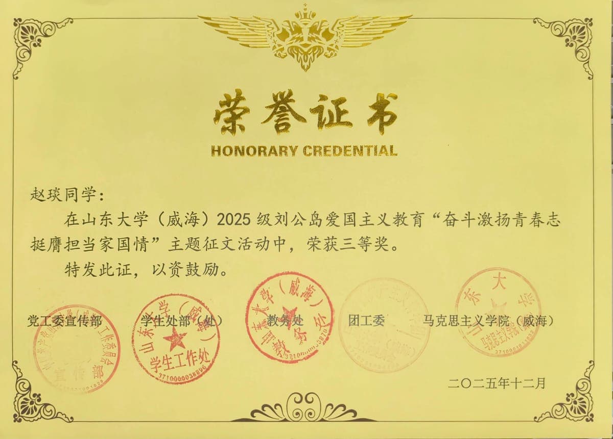 爱国主题教育征文活动三等奖